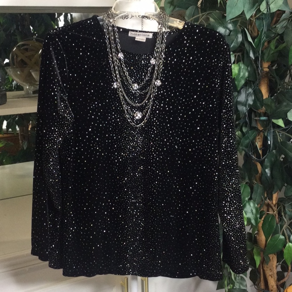 EUC Notations Black/Silver Sparkling Velvet Top, Large